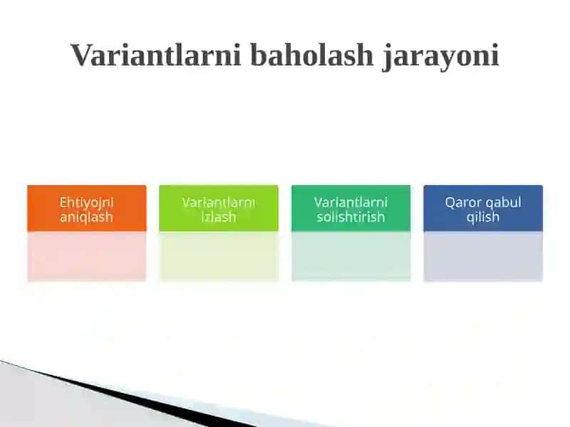 Sotib olishdan oldin variantlarni baholash 4