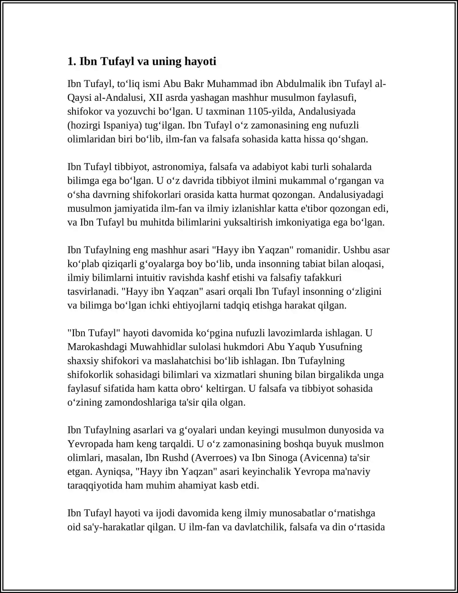 IBN TUFAYL VA IBN SINONING "XAY IBN YAKZON OʻGʻLI RISOLASI" 4