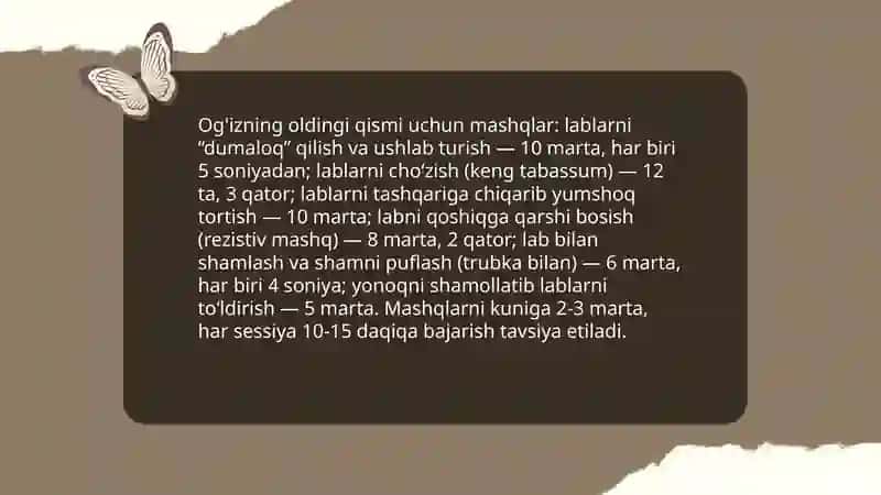 Ko’zi ojiz bolalarda Artikulyatsion mashqlar: til, lab va nafas mashqlari 4