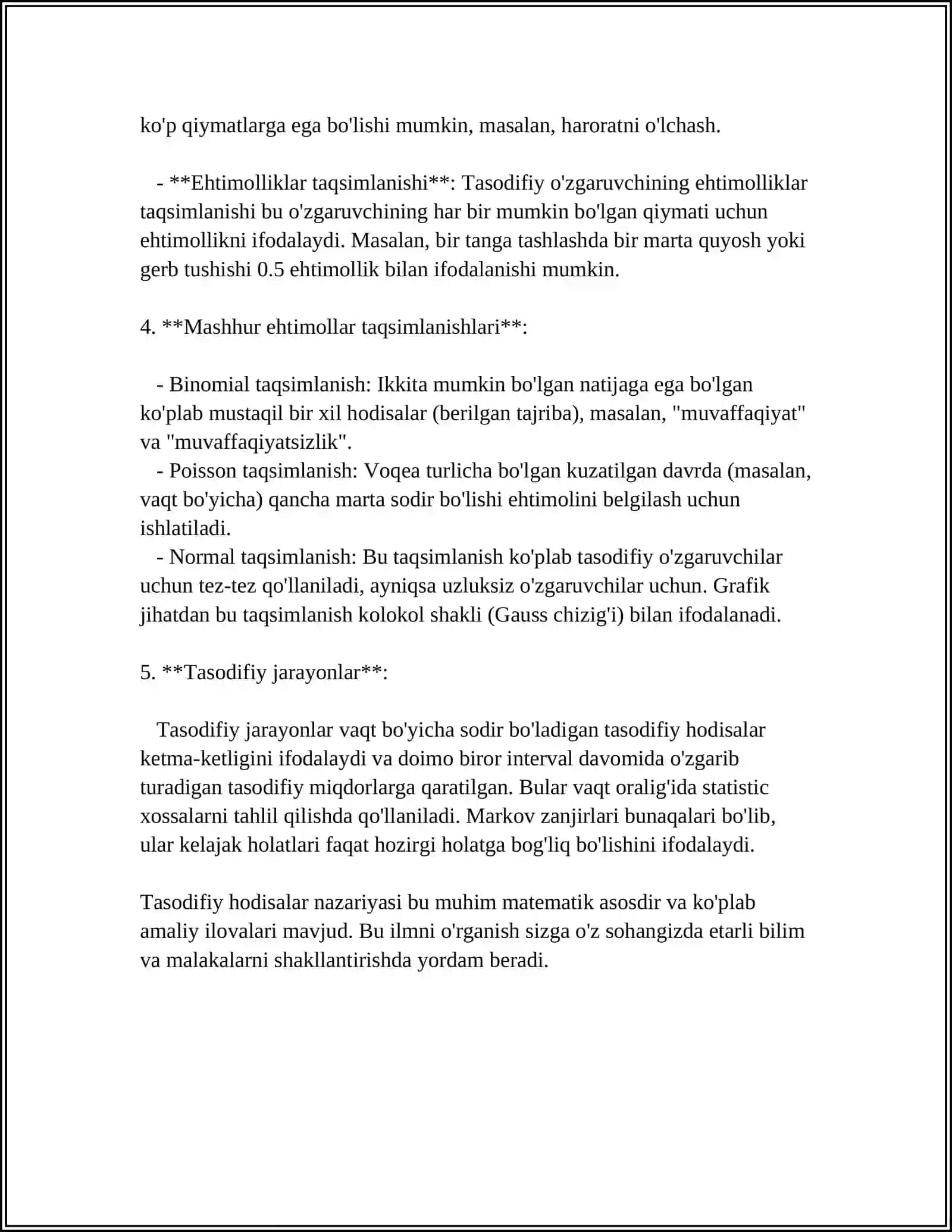TASODIFIY HODISALAR,ULARNING KLASSIFIKATSIYASI VA HODISALAR USTIDA AMALLAR 4