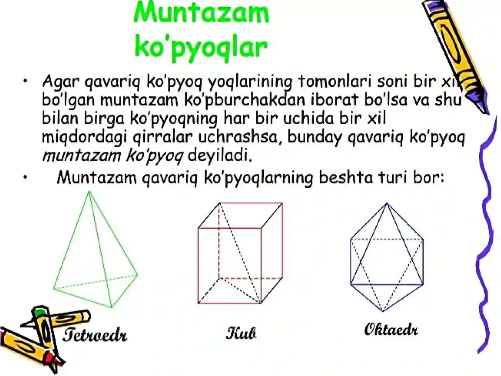 4-sinf Matematika fanidan Ko'pyoqlar mavzusida ochiq dars ishlanma 4