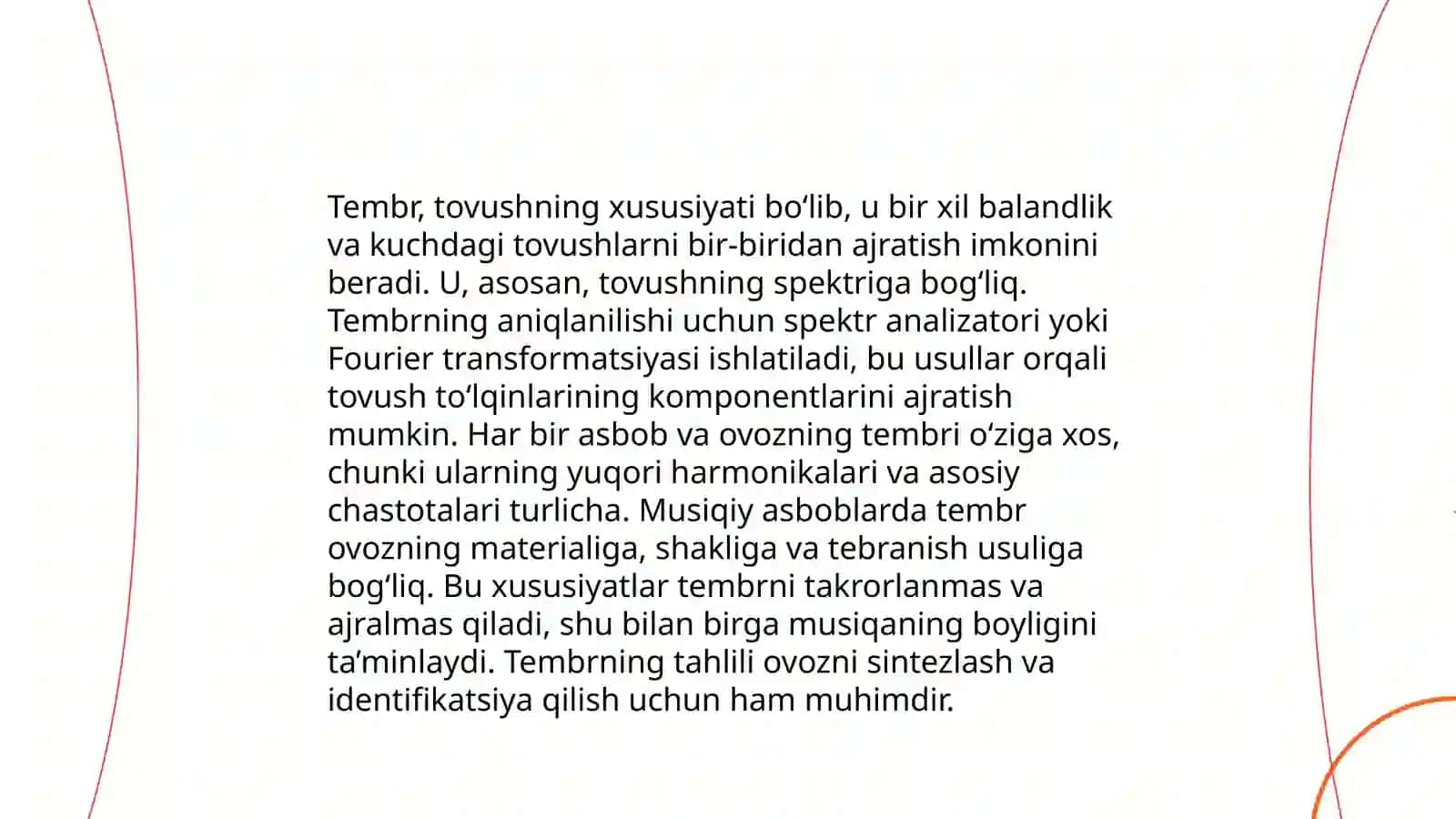 Tovush kuchi balandligi tembir nimalarga bogʻliqligi har xil muhitda tarqalish tezligi lakatsiyasi 4