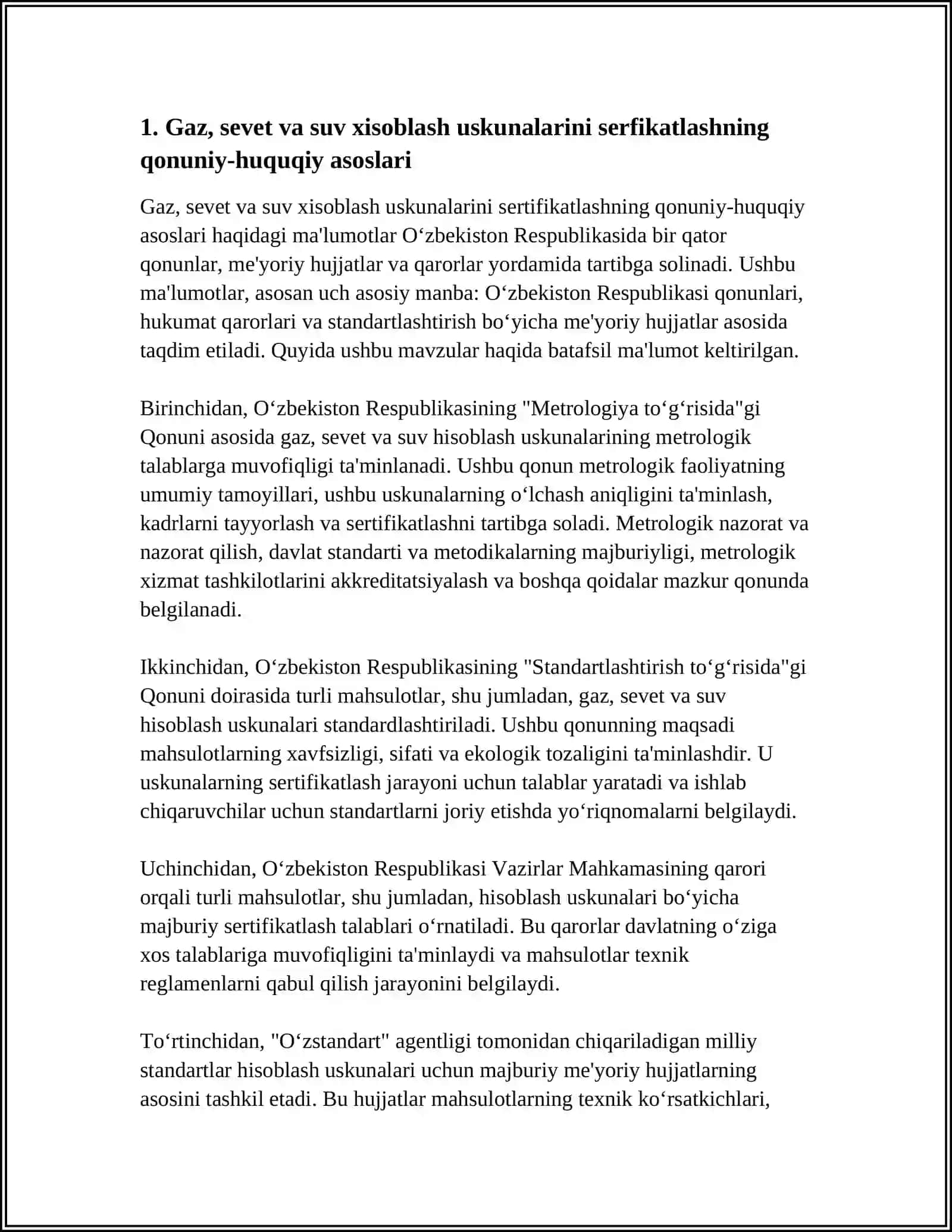 GAZ SEVET SUV XISOBLASH USKUNALARINI SERFIKATLASH 4