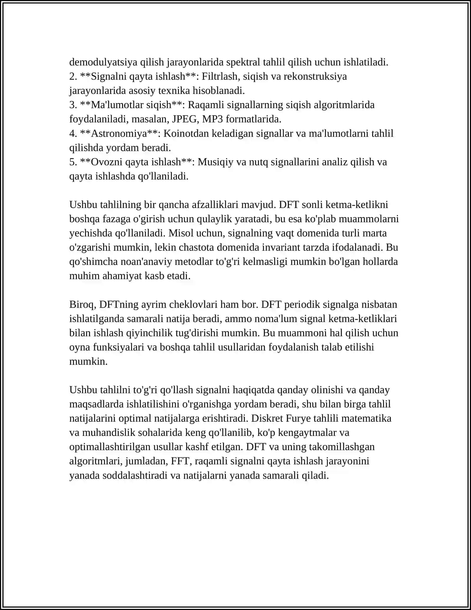 Sonli ketma-ketliklarning diskret Furye tahlili 4