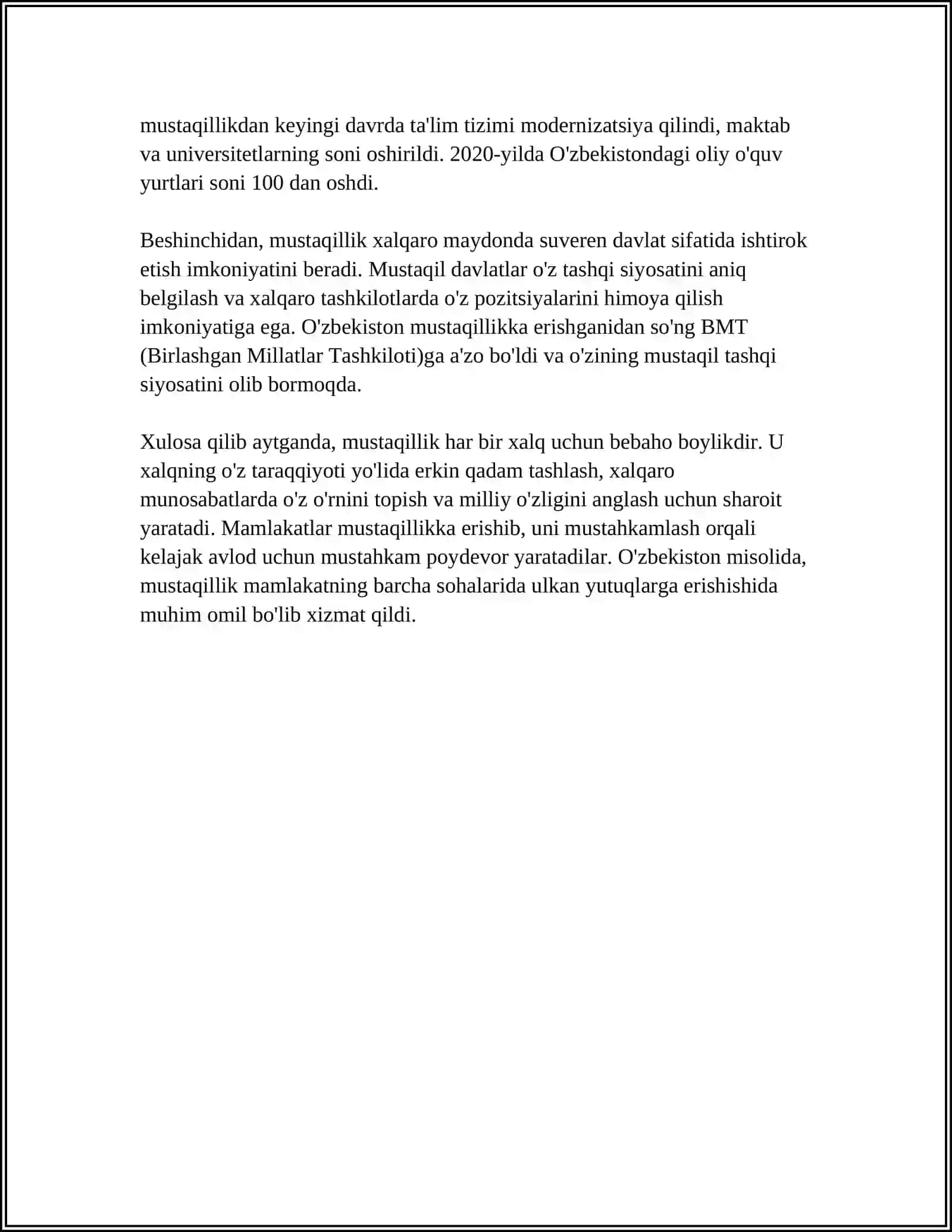 O'ZBEKISTON RESPUBLIKASI MUSTAQILLIGINING 33 YILLIK BAYRAMINI MUNOSIB NISHONLASH, " BIR BO'LSAK - YAGONA XALQMIZ, BIRLASHSAK - VATANMIZ,, 4