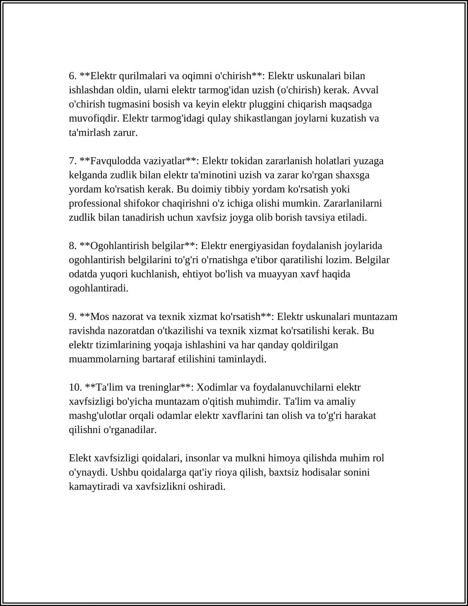 ISHLAB CHIQARISHDA VA TOURISTIK MAYDONLARDA ELEKTR BILAN ISHLAGANDA XAVFSIZLIK CHORALARI 4