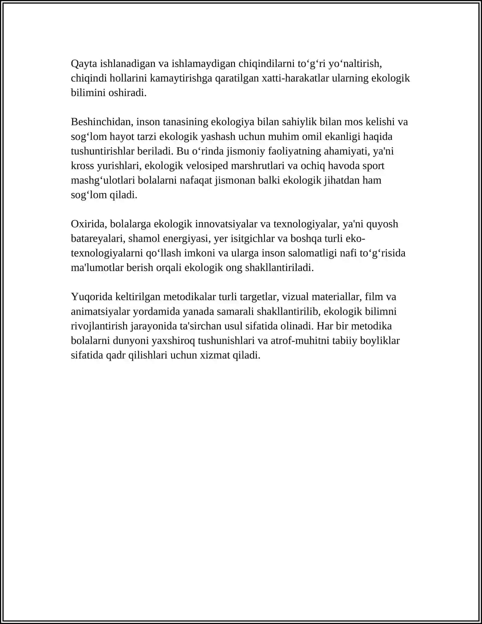 "INSON TANASI" MAVZUSI ASOSIDA BOLALARNI ATROF MUHITNI MUHOFAZA QILISHGA O'RGATISH METODIKASI 4