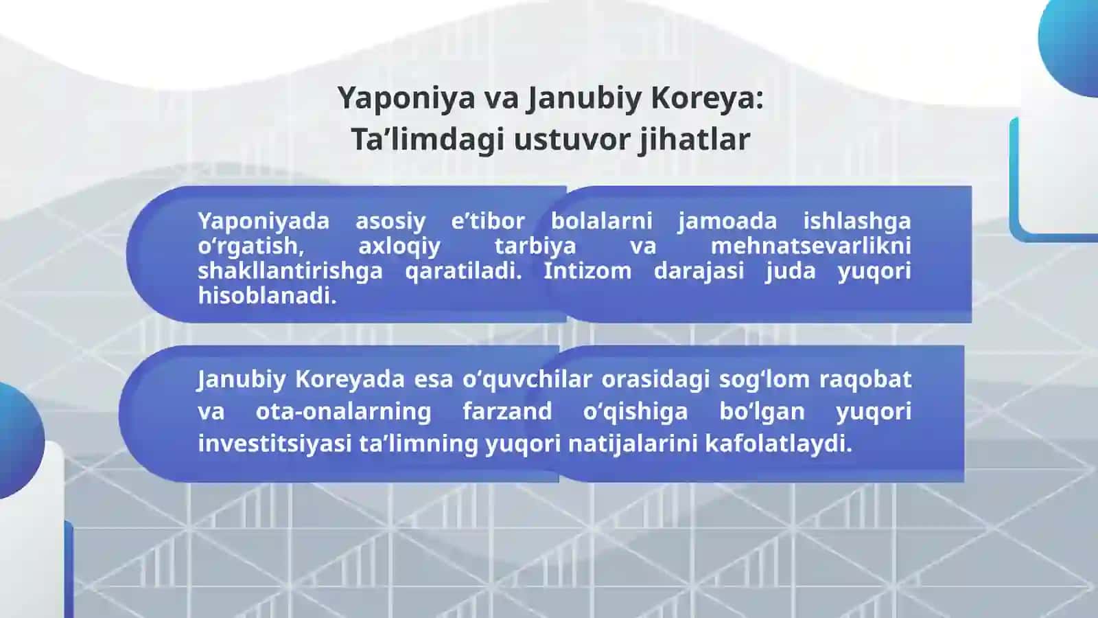 Osiyo mamlakatlarida taʼlim-tarbiya jarayonining oʻziga xos xususiyatlari 4