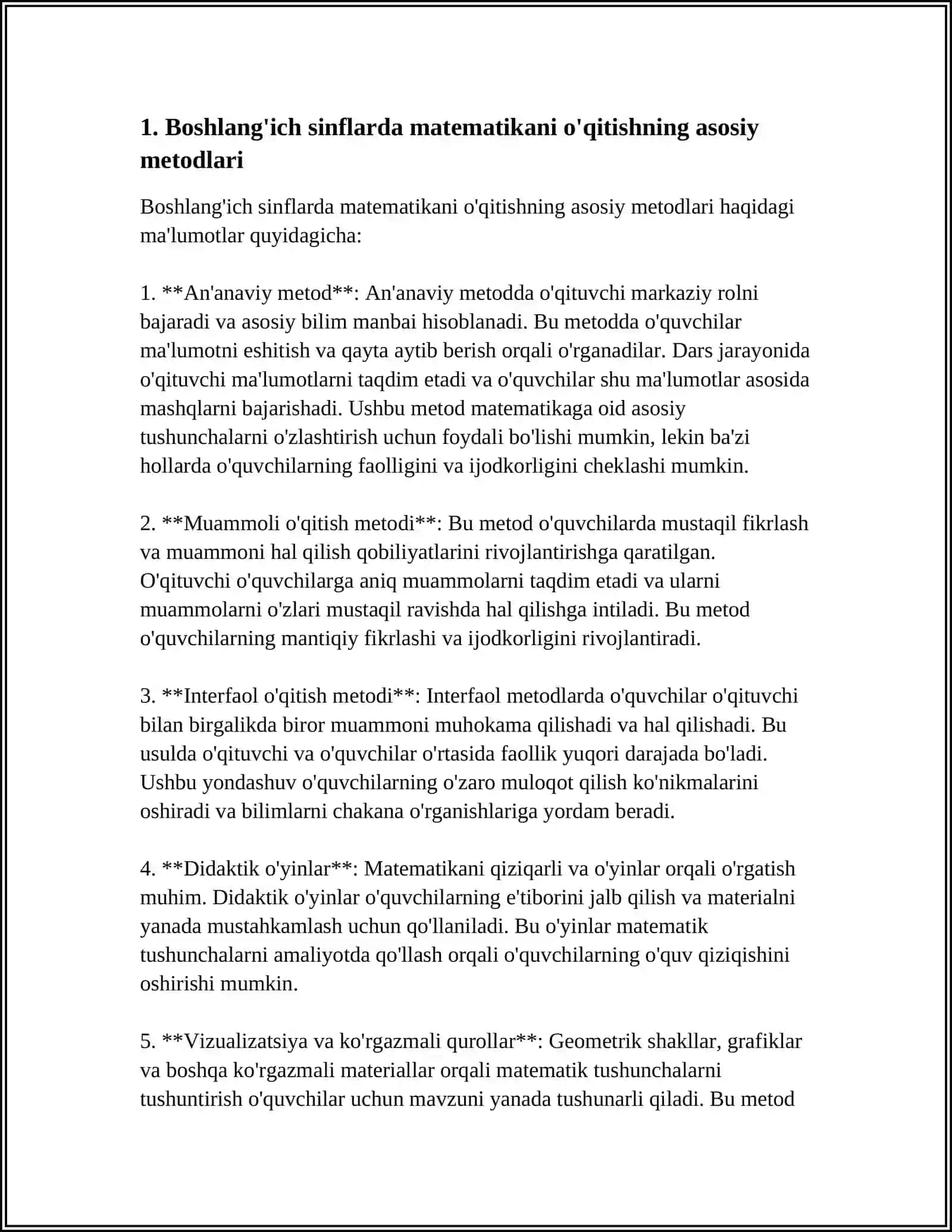 Boshlang'ich sinflarda matematika o'qitishning asosiy metodlari 4