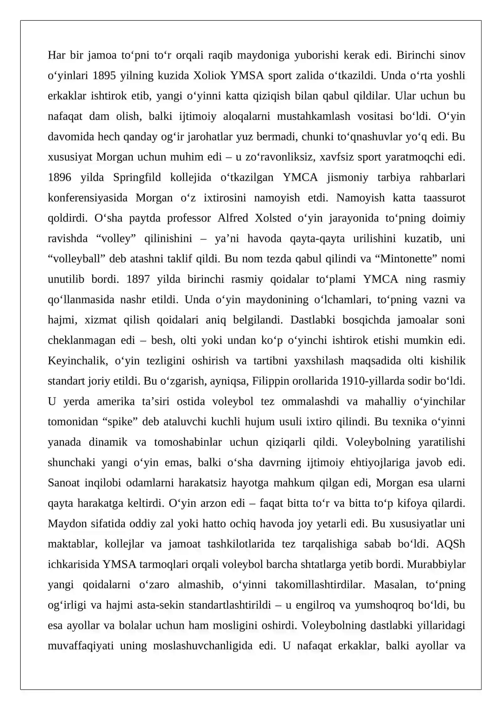 Voleybol o‘yinining kelib chiqish tarixi va dastlabki qoidalari 4