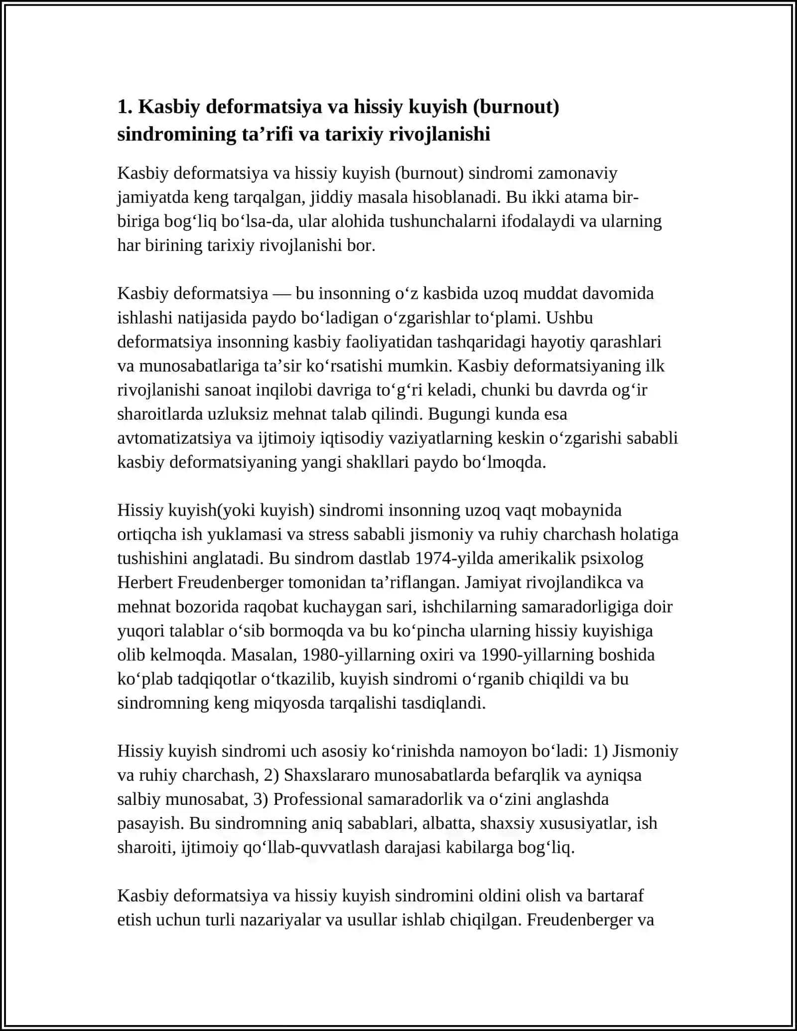 REFERAT: "KASBIY DEFORMATSIYA VA HISSIY KUYISH (BURNOUT) SINDROMI" 4