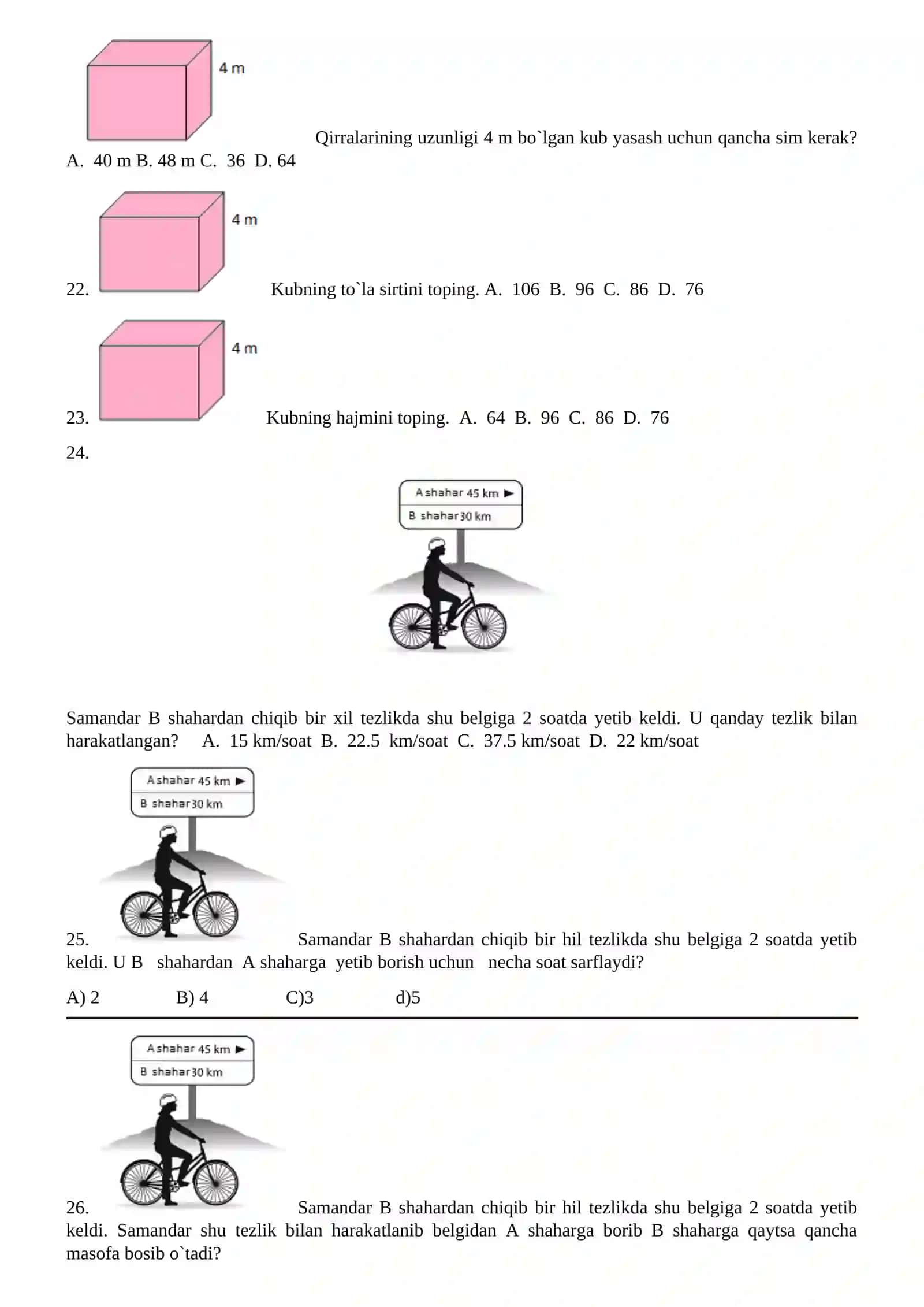 5-sinf matematika test 4