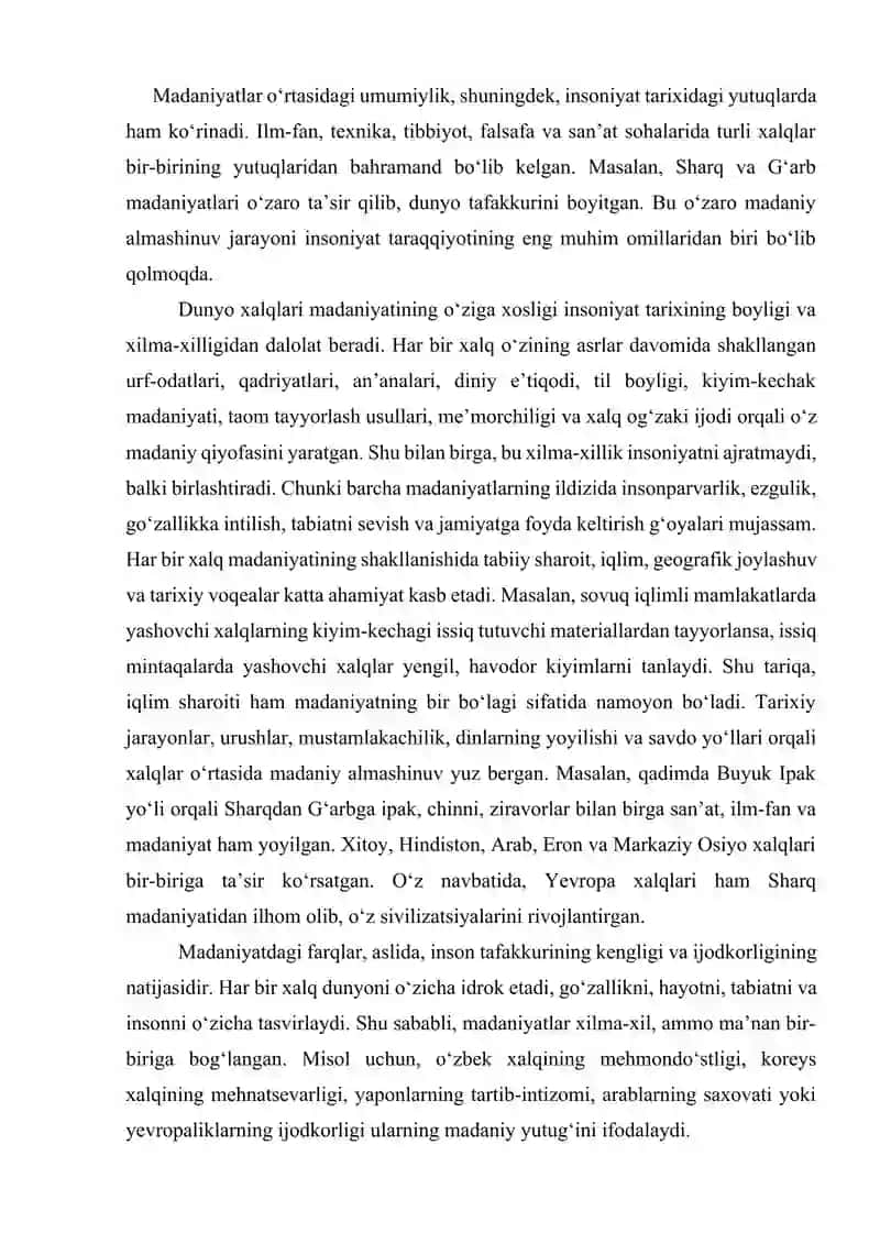 Dunyo xalqlari madanyatidagi umumiylik va farqlar 4