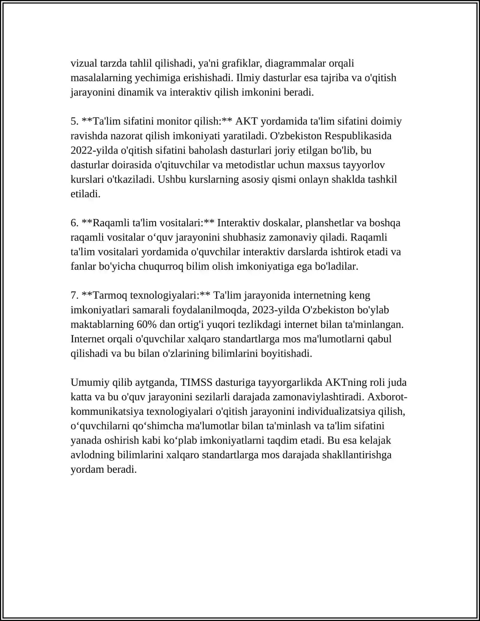 TIMSS XALQARO BAHOLASH DASTURIGA TAYYORGARLIK JARAYONIDA ZAMONAVIY AXBOROT-KOMMUNIKATSIYA TEXNOLOGIYALARINI QO'LLASH 4
