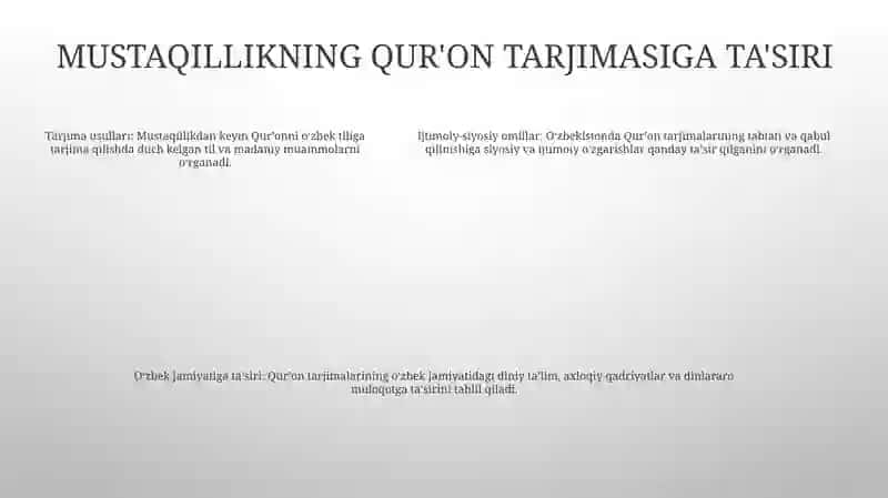 Mustaqillik Yillarida Qur'Onning Òzbek Tiliga Amalga Oshirilgan Tarjima Va Ta'Sirlari 4