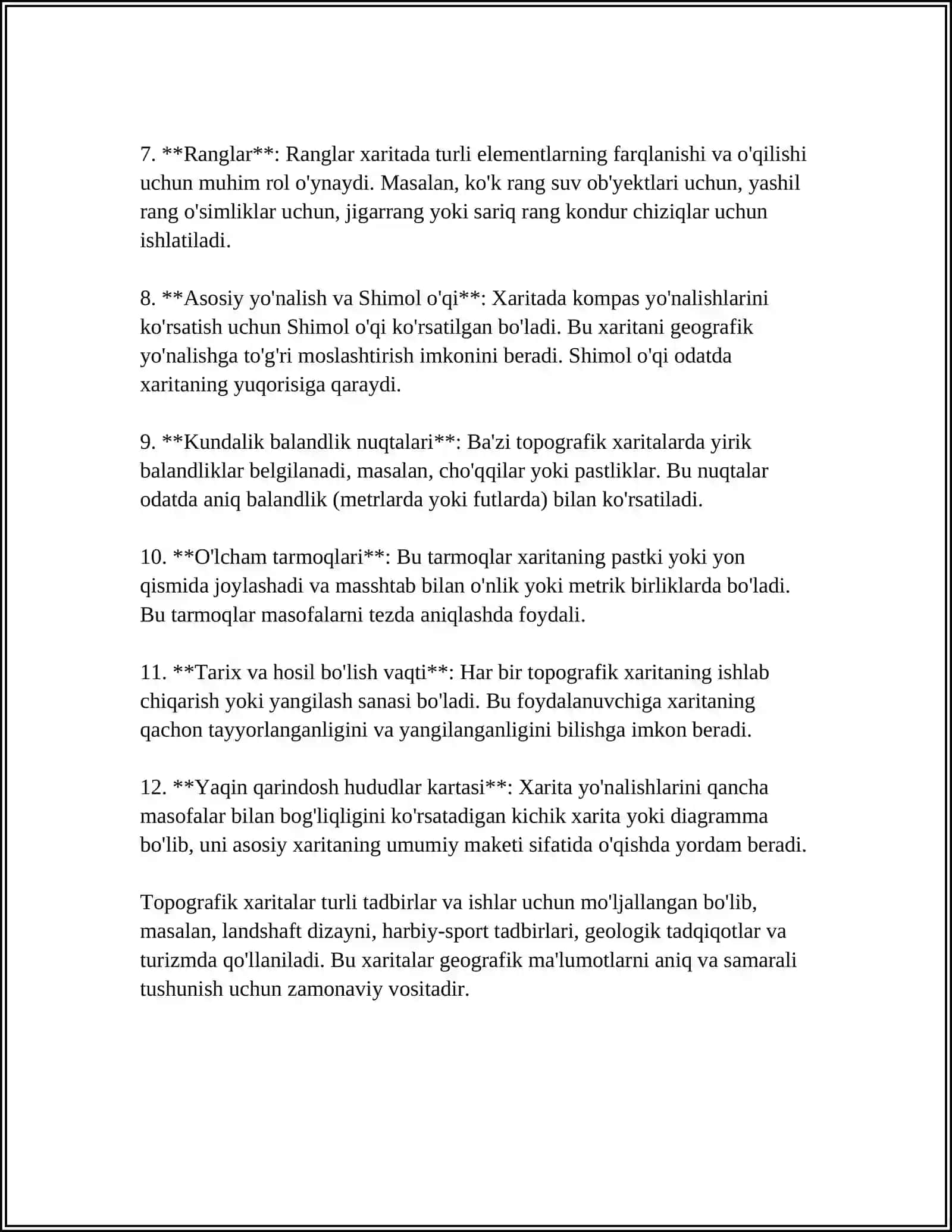 TOPOGRAFIK XARITA VA REJA.TOPOGRAFIK XARITA MAZMUNI VA SHARTLI BELGILARI 4