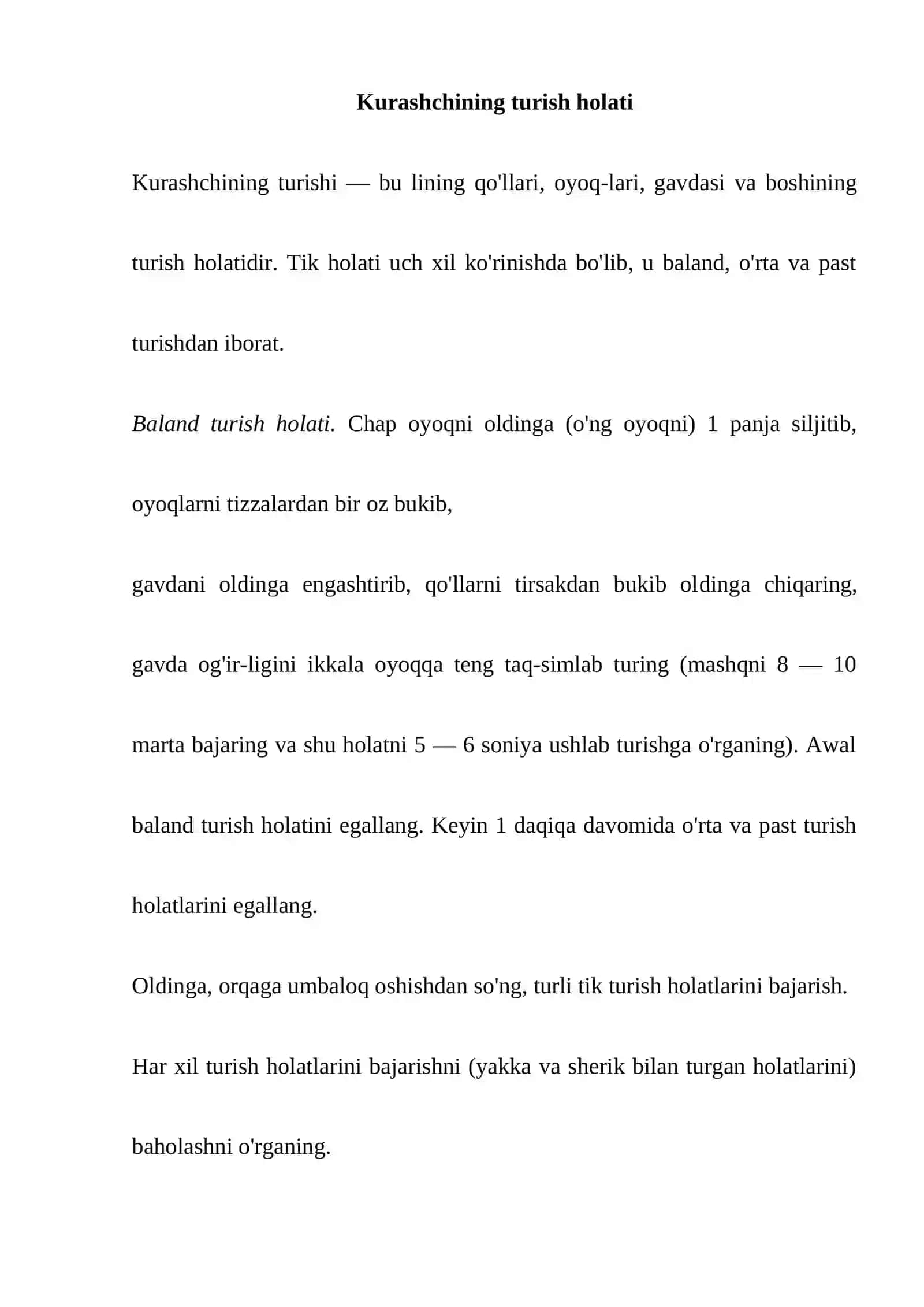 Kurashchining turish holati 4
