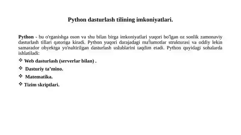 PYTHON DASTURLASH TILI VA UNING IMKONIYATLARI 4