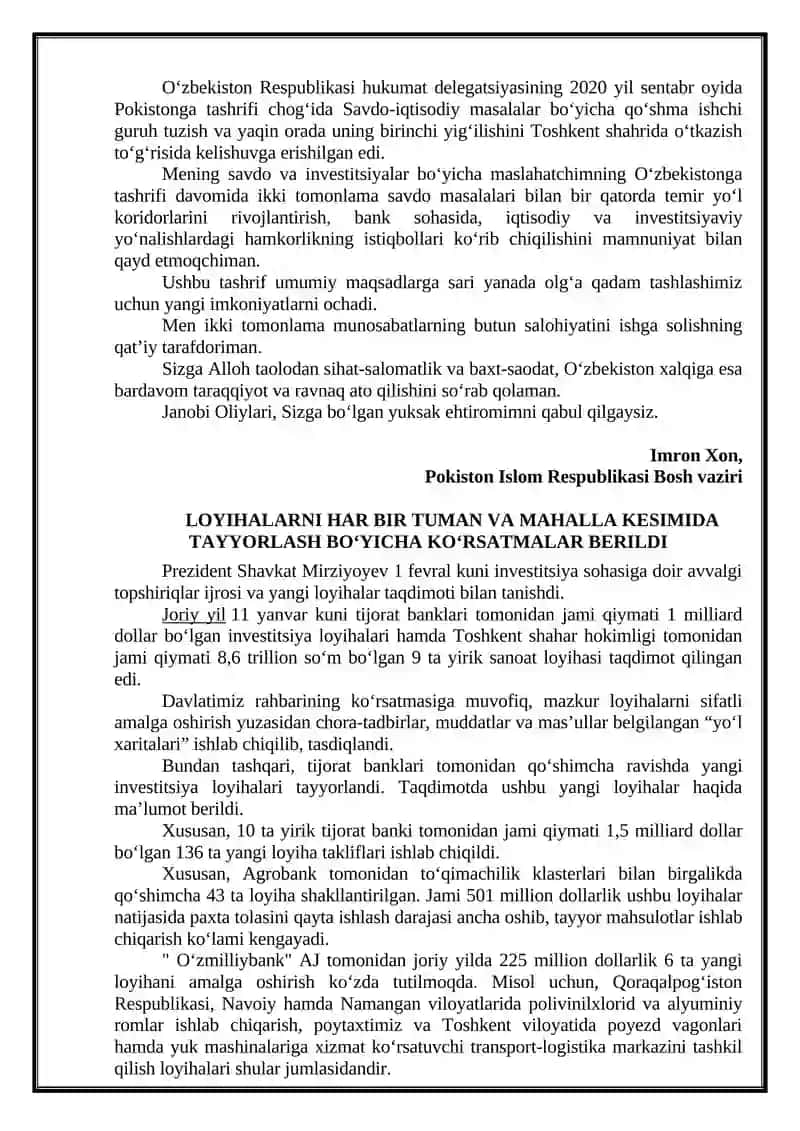 O‘ZBEKISTON RESPUBLIKASIDAGI IQTISODIY, IJTIMOIY-SIYOSIY VOQEALARGA DOIR MA’LUMOTLAR 4