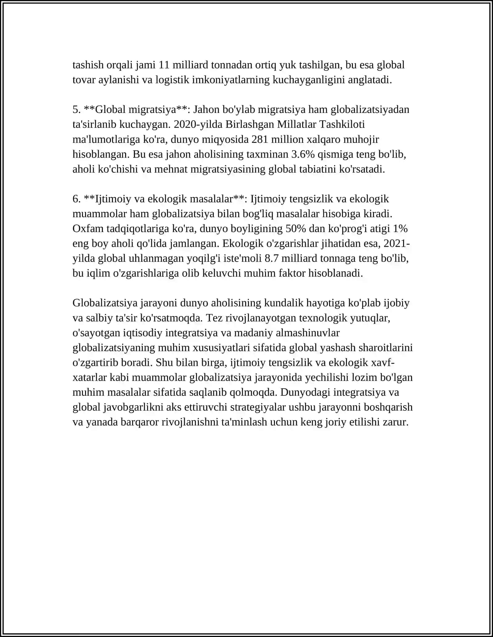 GLOBALIZATSIYA, GLOBALLASHUV VA BARQAROR TARAQQIYOT 4