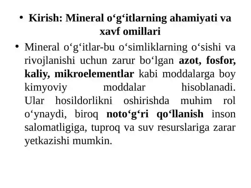 Mineral o‘g‘itlardan foydalanishda xavfsizlik choralariga amal qilish 4