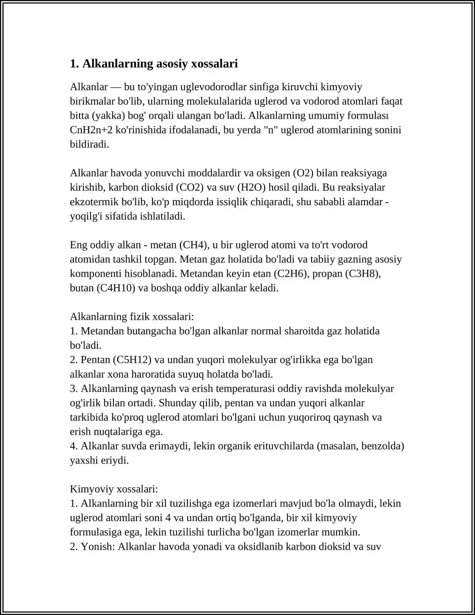 AROMATIK UGLEVODORODLARNI GETEROGEN-KATALITIK VINILLASH REAKSIYASI. NEFT TARKIBIDAGI ALKANLARNING XOSSALARI 4