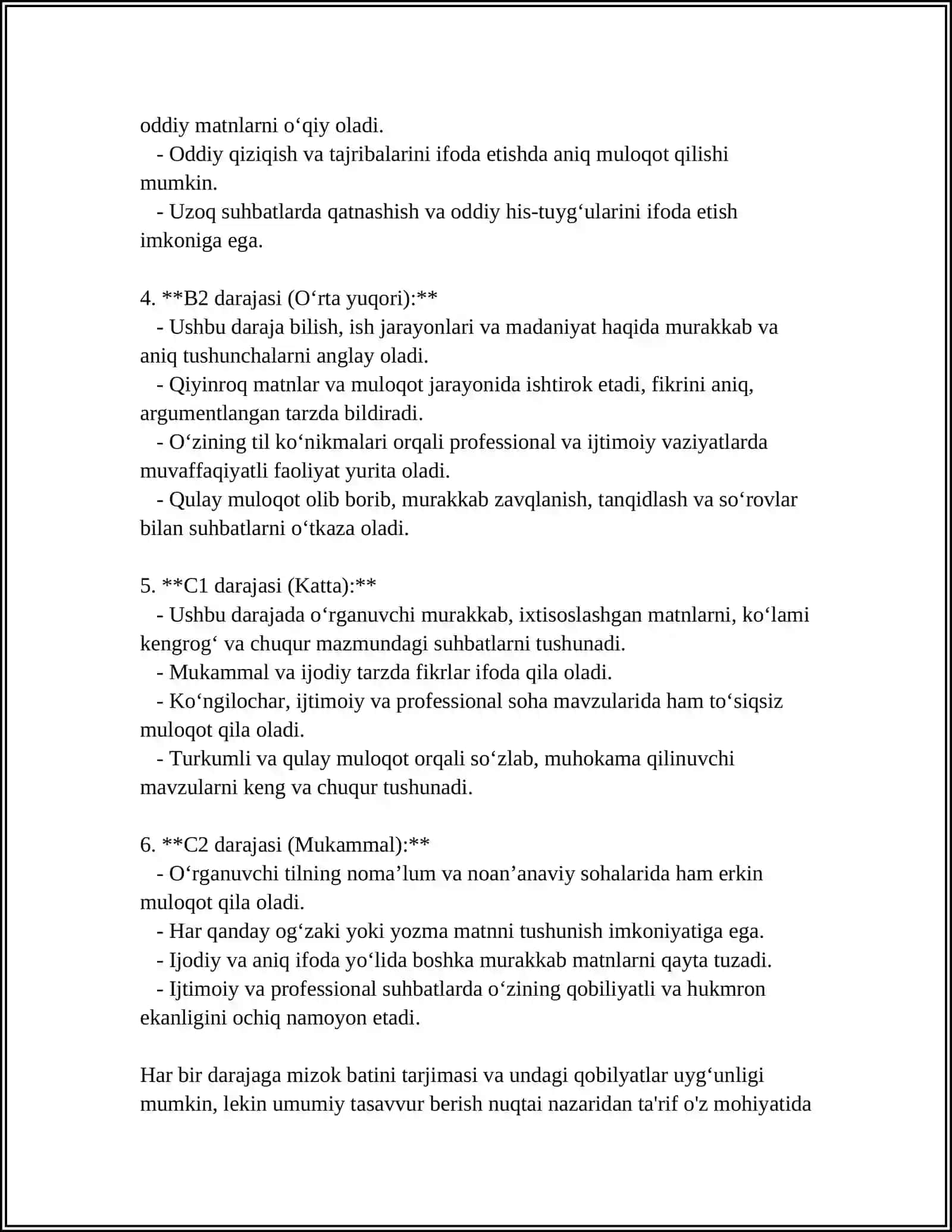 SELF ASSESSMENT.ASSESSING YOUR LANGUAGE SKILLS USING CEFR 4