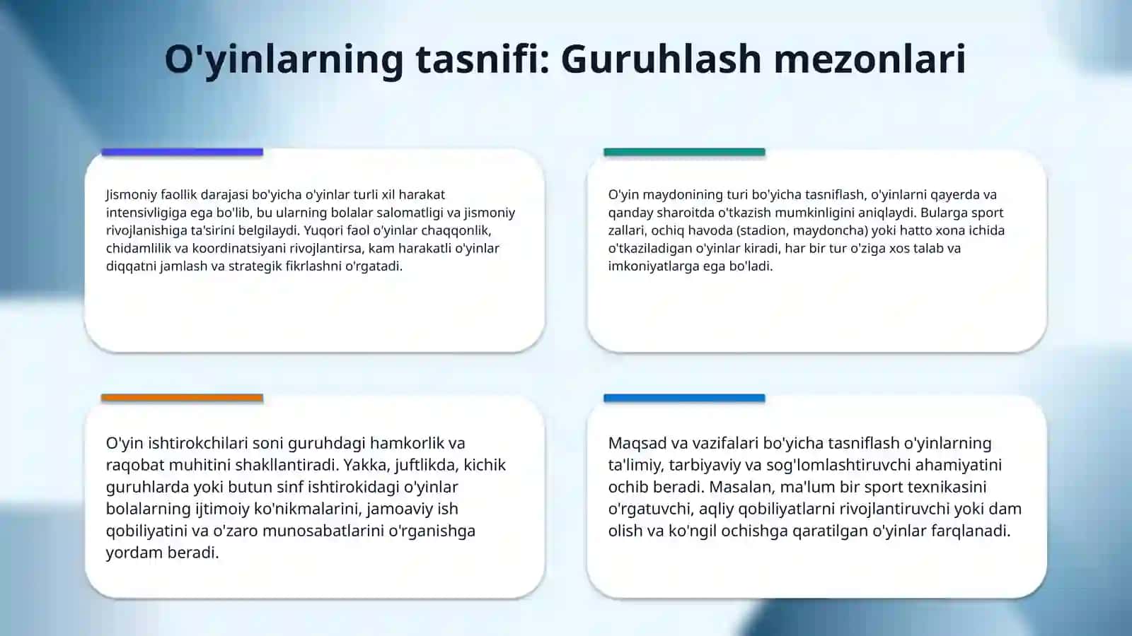 Harakatli o'yinlarni tashkil qilish va o'tkazish 4