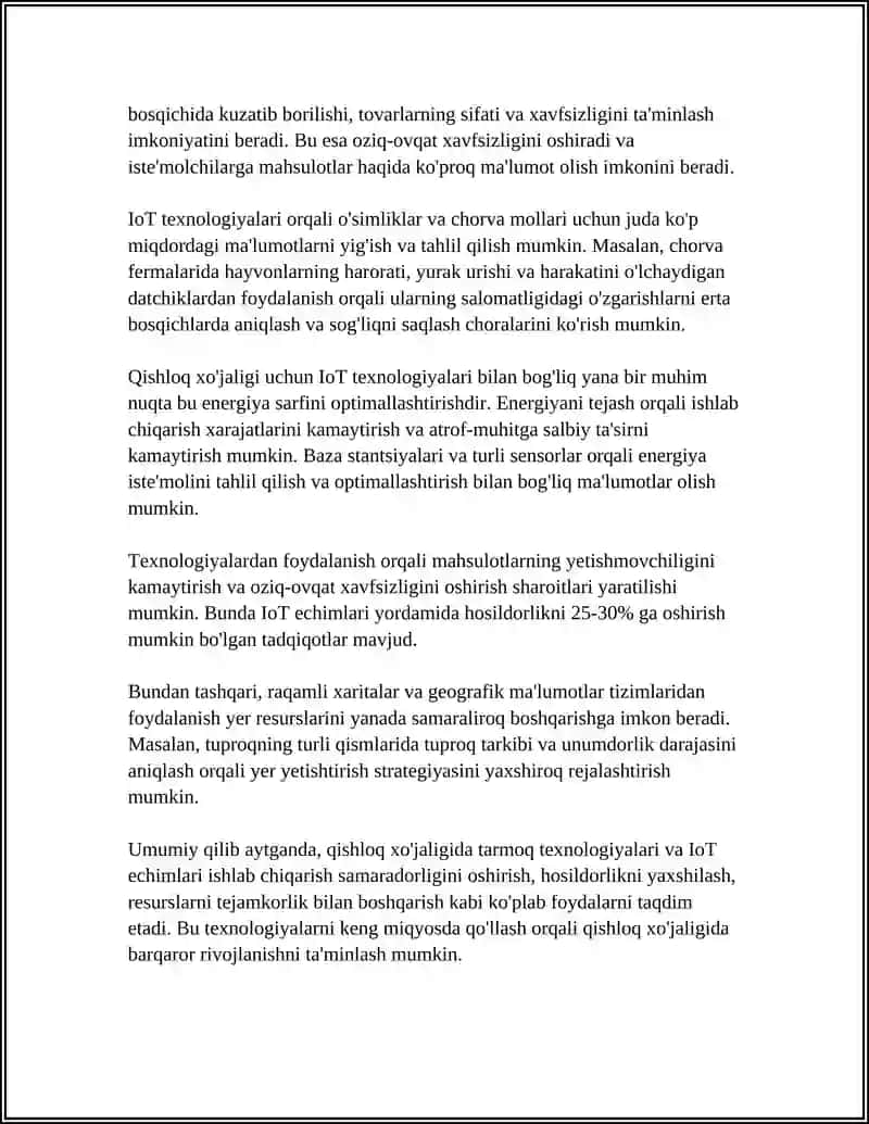 XALQ XO'JALIGINING TURLI SOXALARI VA TARMOQLARIDA TARMOQ TEXNALOGIYALARIDAN FOYDALANISH YO'LLARI 4