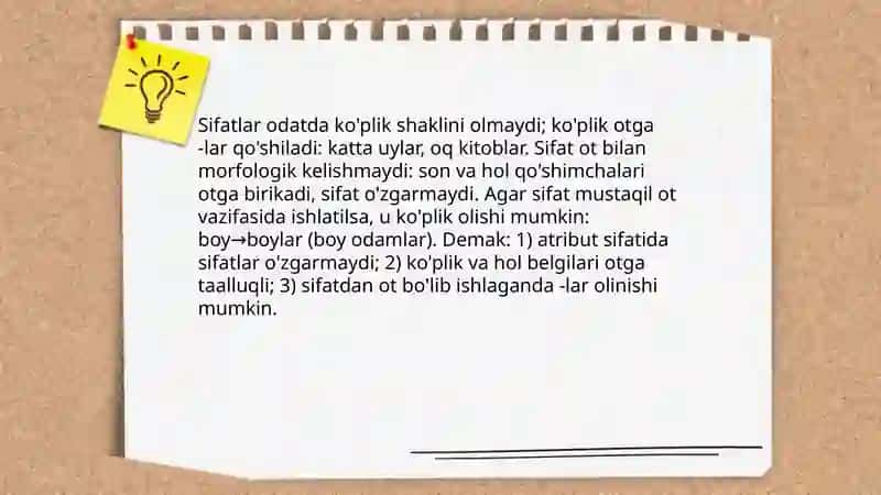 Otlarning ko'plik shaklini hosil qilish: qo'shimchalar -lar/-ler 4