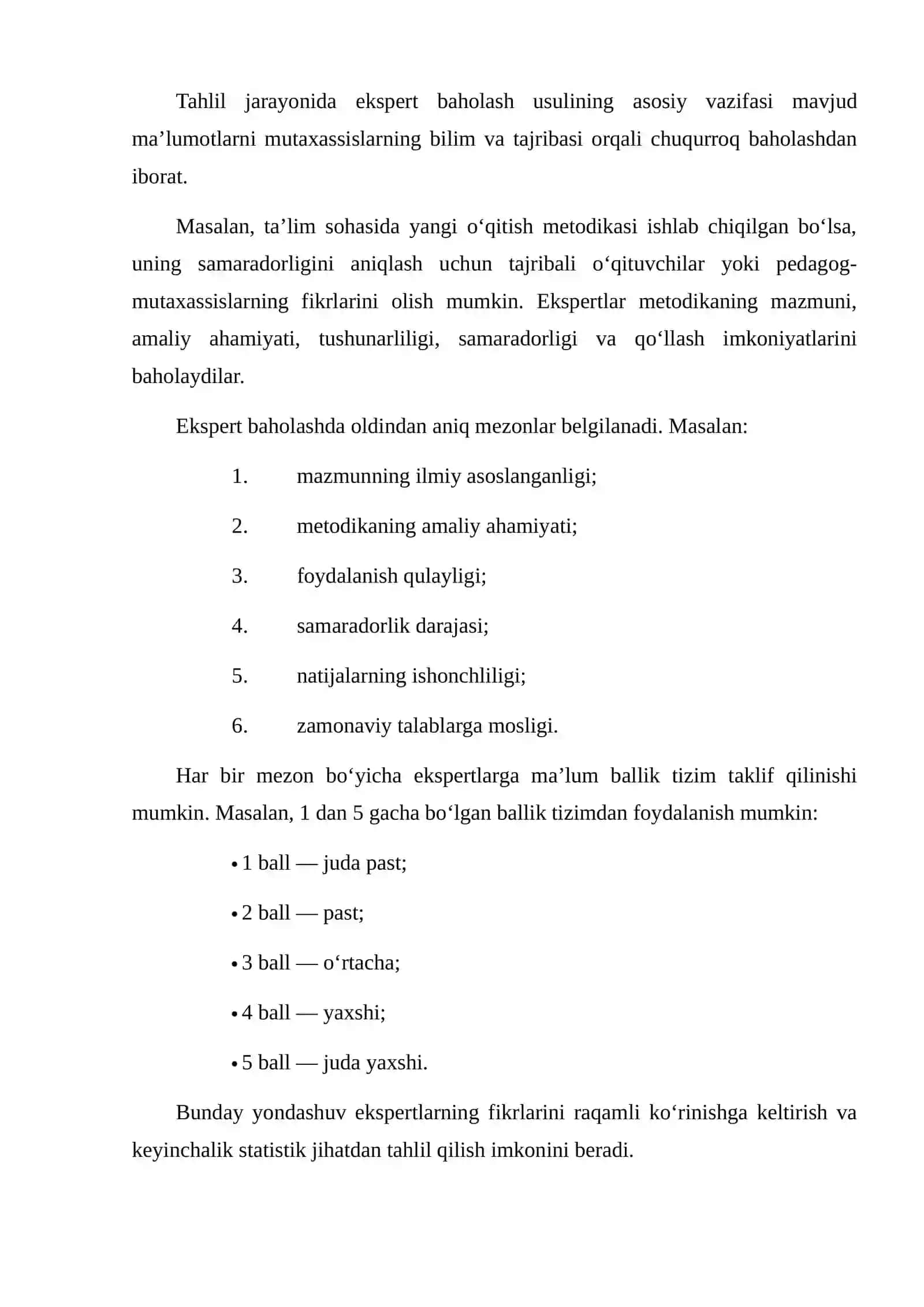 TAHLILDA EKSPERT BAHOLASH USULINING QO‘LLANILISHI: TAJRIBA-SINOV ISHLARINI AMALGA OSHIRISH 4