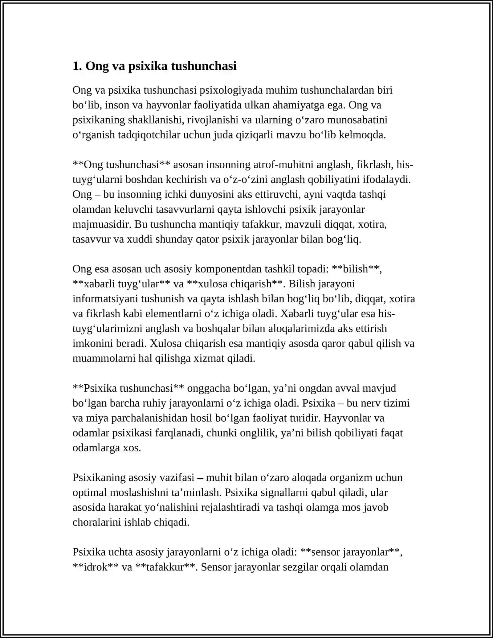 MIYA VA PSIXIKA. ONG HAQIDA TUSHUNCHA VA UNING XOSSALARI, ONG VA ONGSIZLIK MUAMMOLARI 4