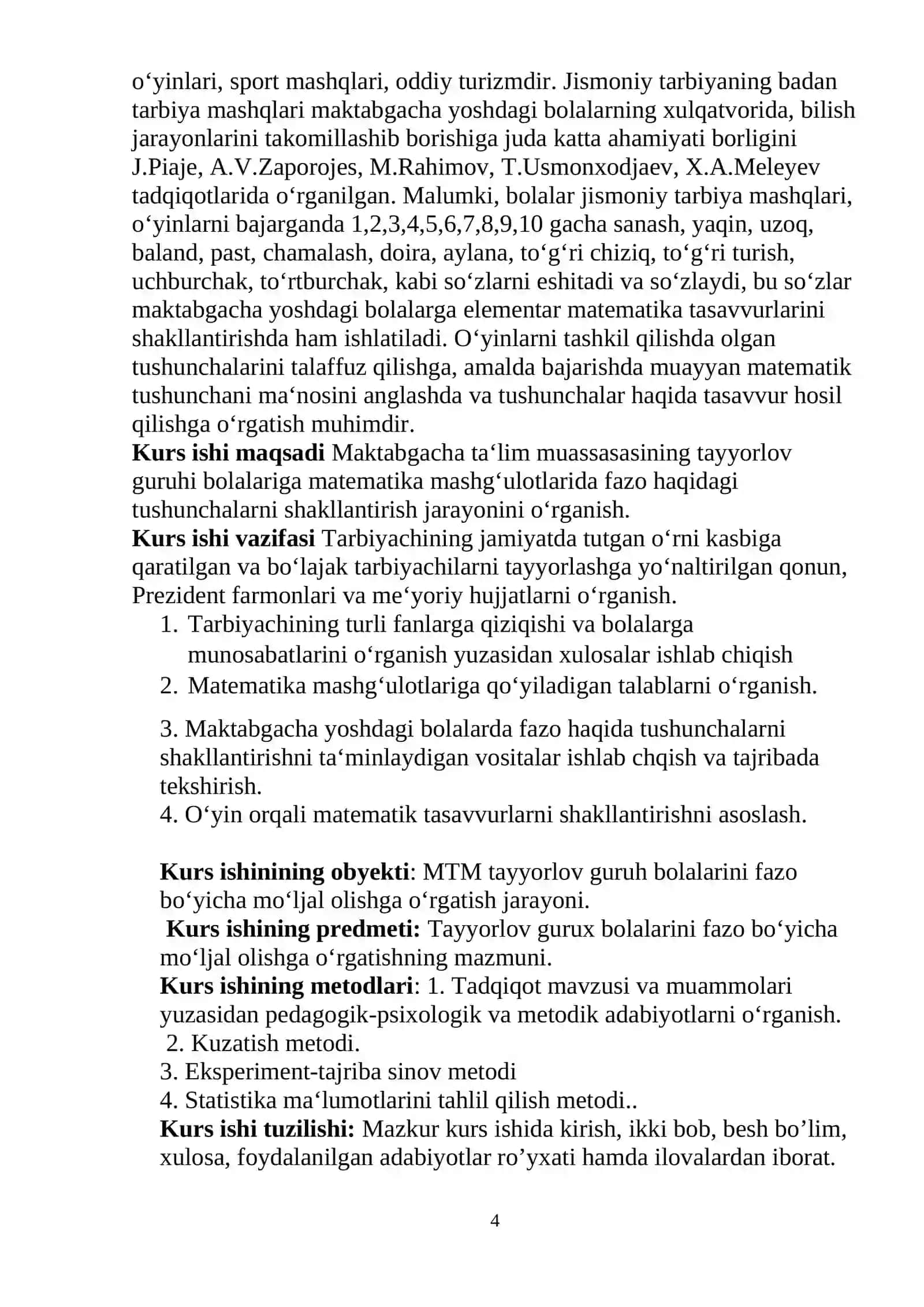 Maktabgacha ta’lim pedagogikasi va psixologiyasi yo’nalishi 2- kurs 2201-guruh talabasi 4