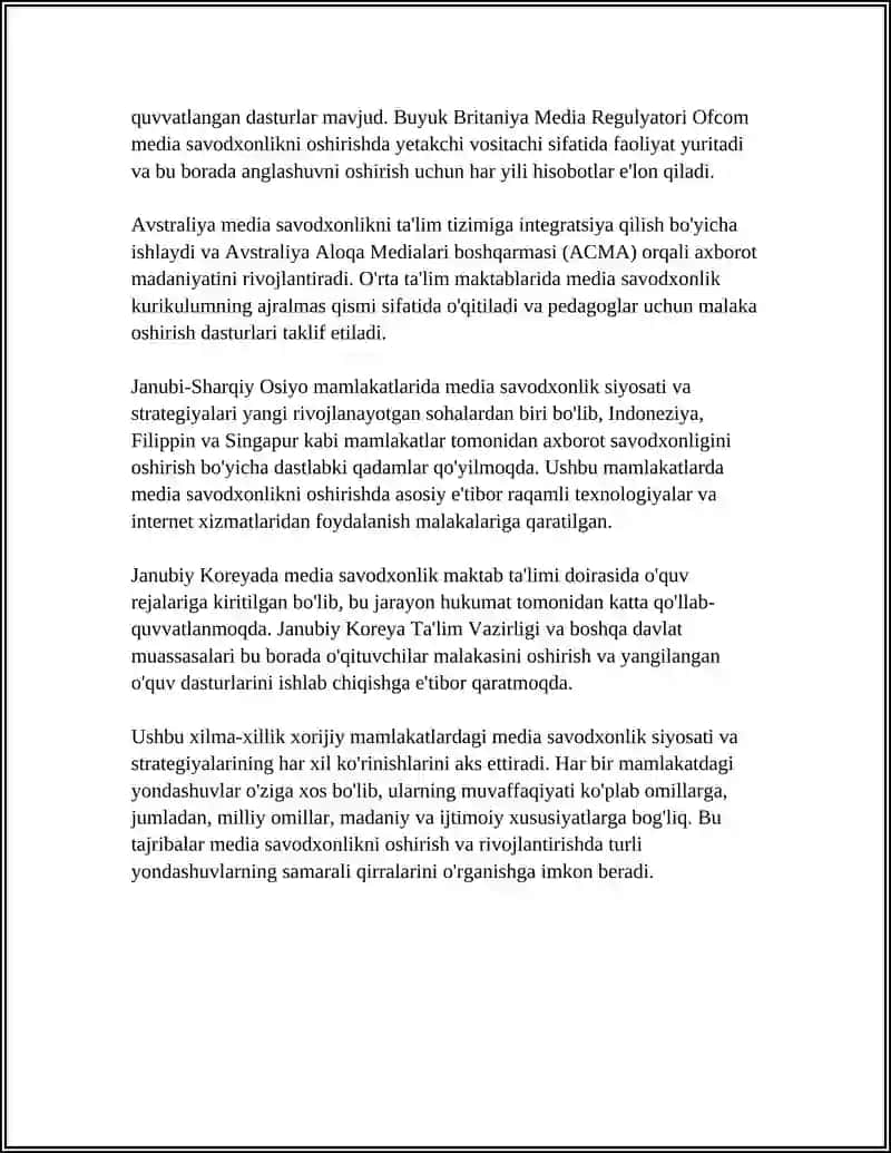 XORIJIY MAMLAKATLARDA MEDIA SAVODXONLIK VA AXBOROT MADANYATINING QIYOSIY TAHLILI 4