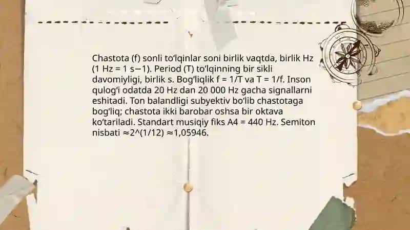 Akustika.Tovushning fizik xususiyatlari.Eshitish sistemasining fizik xususiyatlari 4