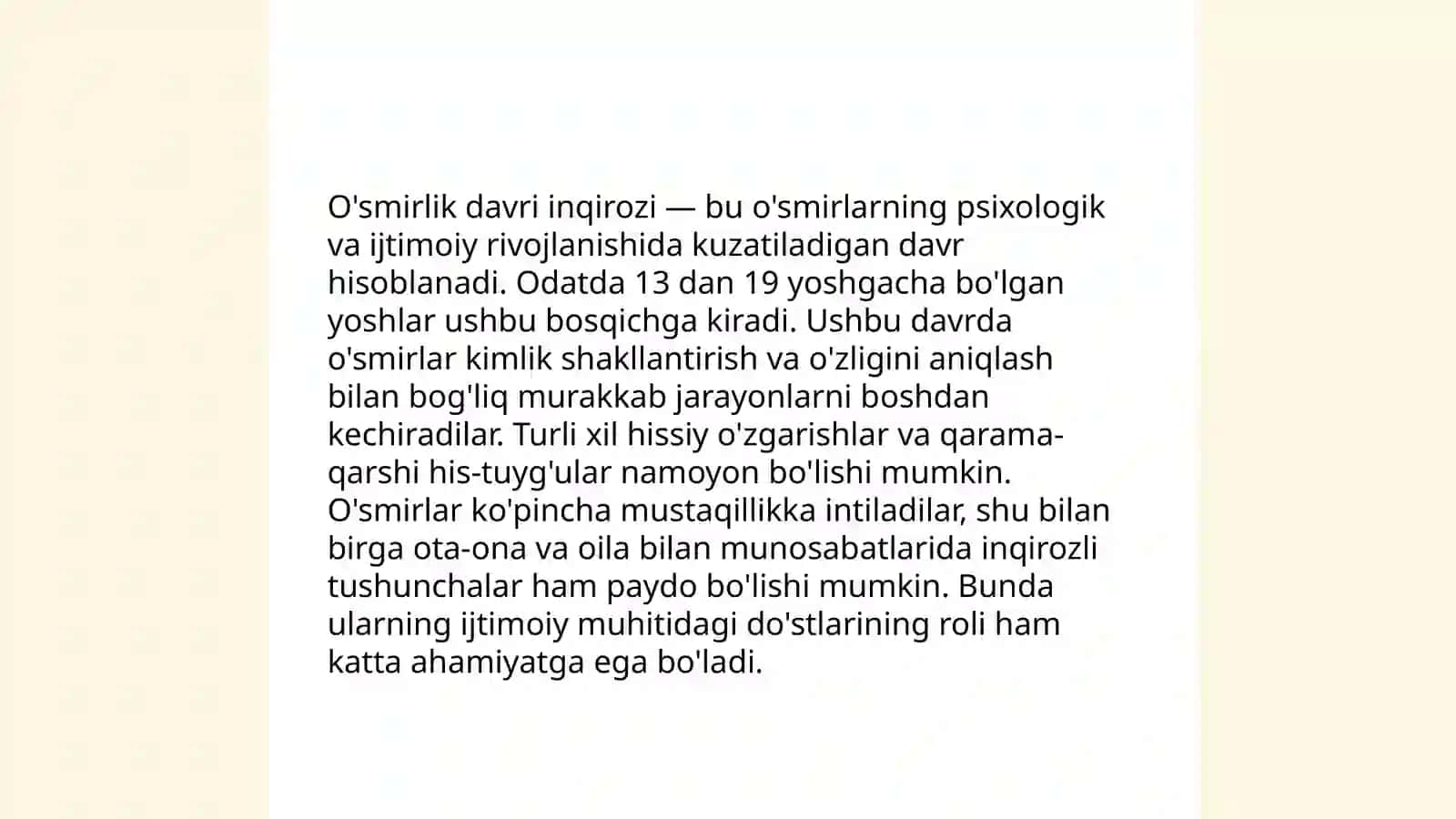 O'smirlik davri inqirozi va uning psixologik psixofiziologik sabablari 4