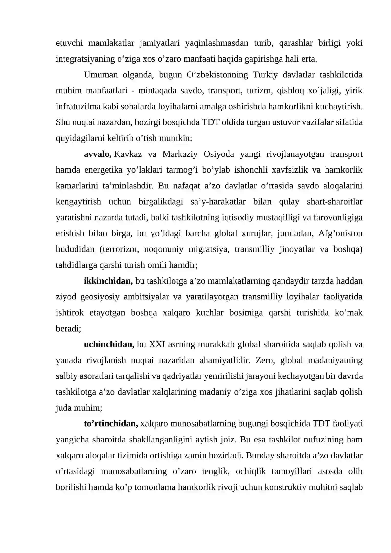 O‘zbekistonning Turkiy davlatlar tashkilotiga (TDT) a’zo mamlakatlar bilan umumiy tovar aylanmasi 4