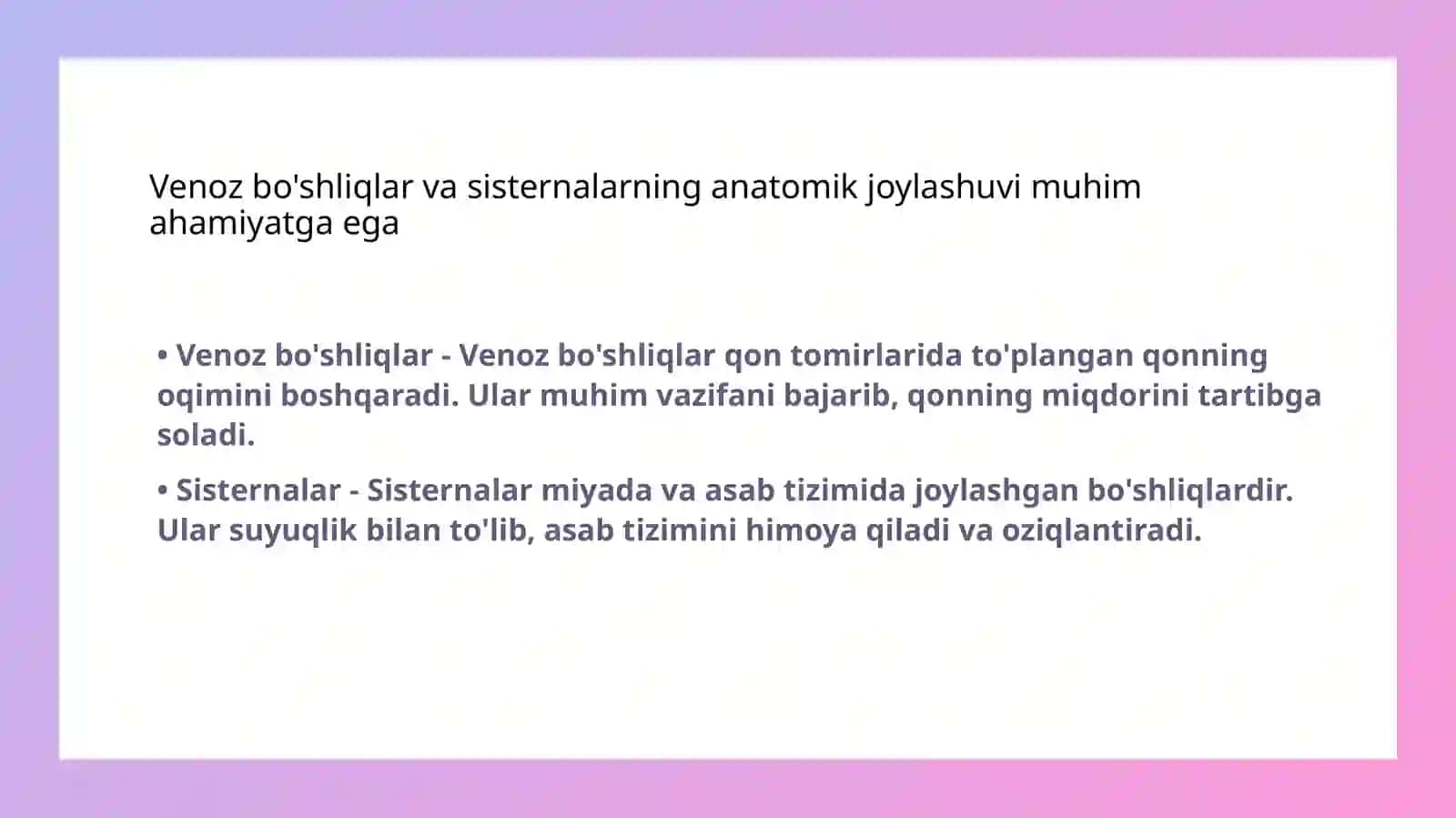 Bosh miya pardalarining vena bo'shliqlari va sisternalari 4