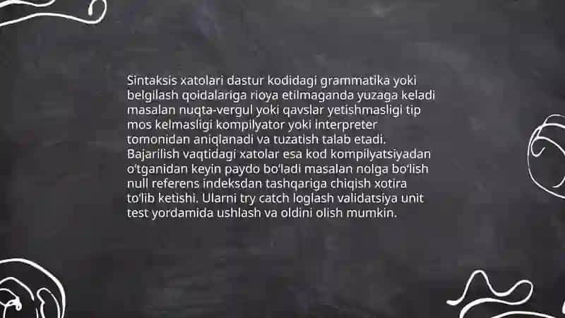 Xatoliklar va istisnolar bilan ishlash 4