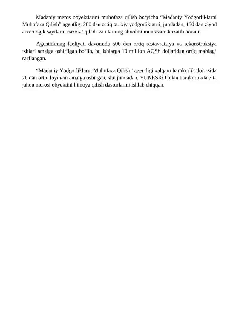O'zbekiston Respublikasi Madaniy meros agentligi faoliyati bilan tanishish 4