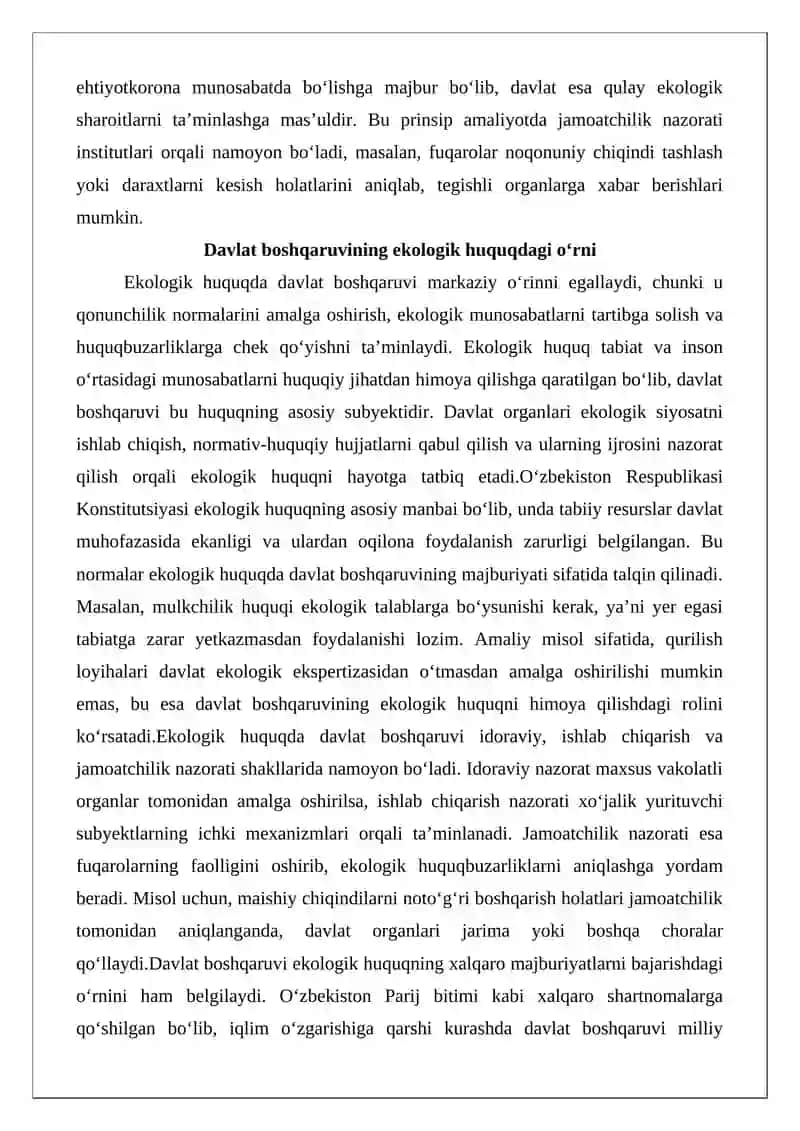 Ekologiya sohasida davlat boshqaruvi tushunchasi, tamoyilari, shakillari va usullari 4