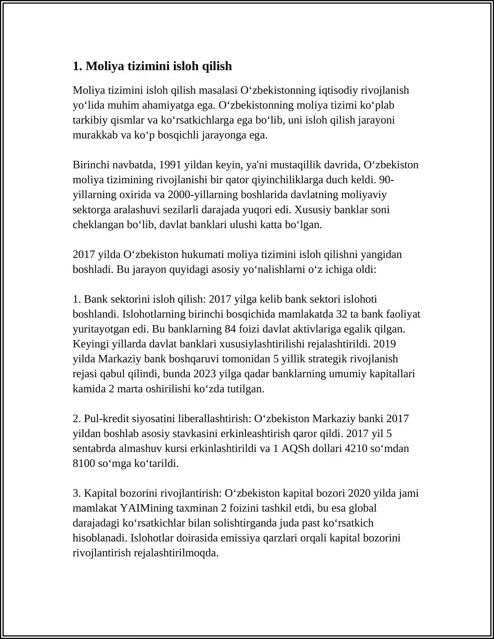 O'ZBEKISTONDA IQTISODIY ISLOXOTLAR QAYSI YO'BALISHDA AMALGA OSHIRILADI 4