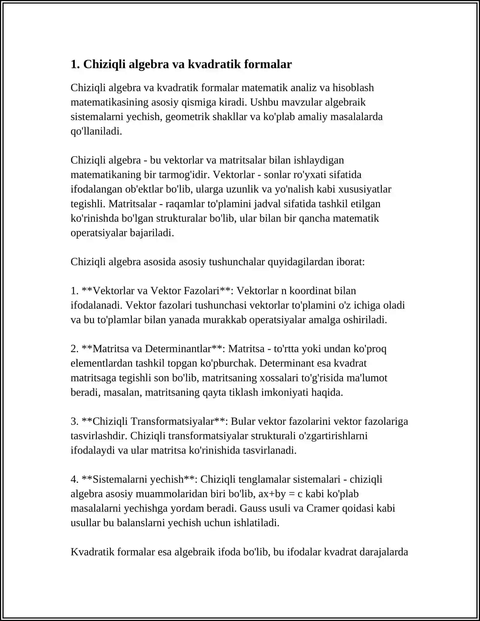SIRT USTIDA YATUVCHI EGRI CHIZIQLARNING BIRINCHI KVADRATIK FORMAGA BOG‘LIQLIGINI TUSHINTIRING 4