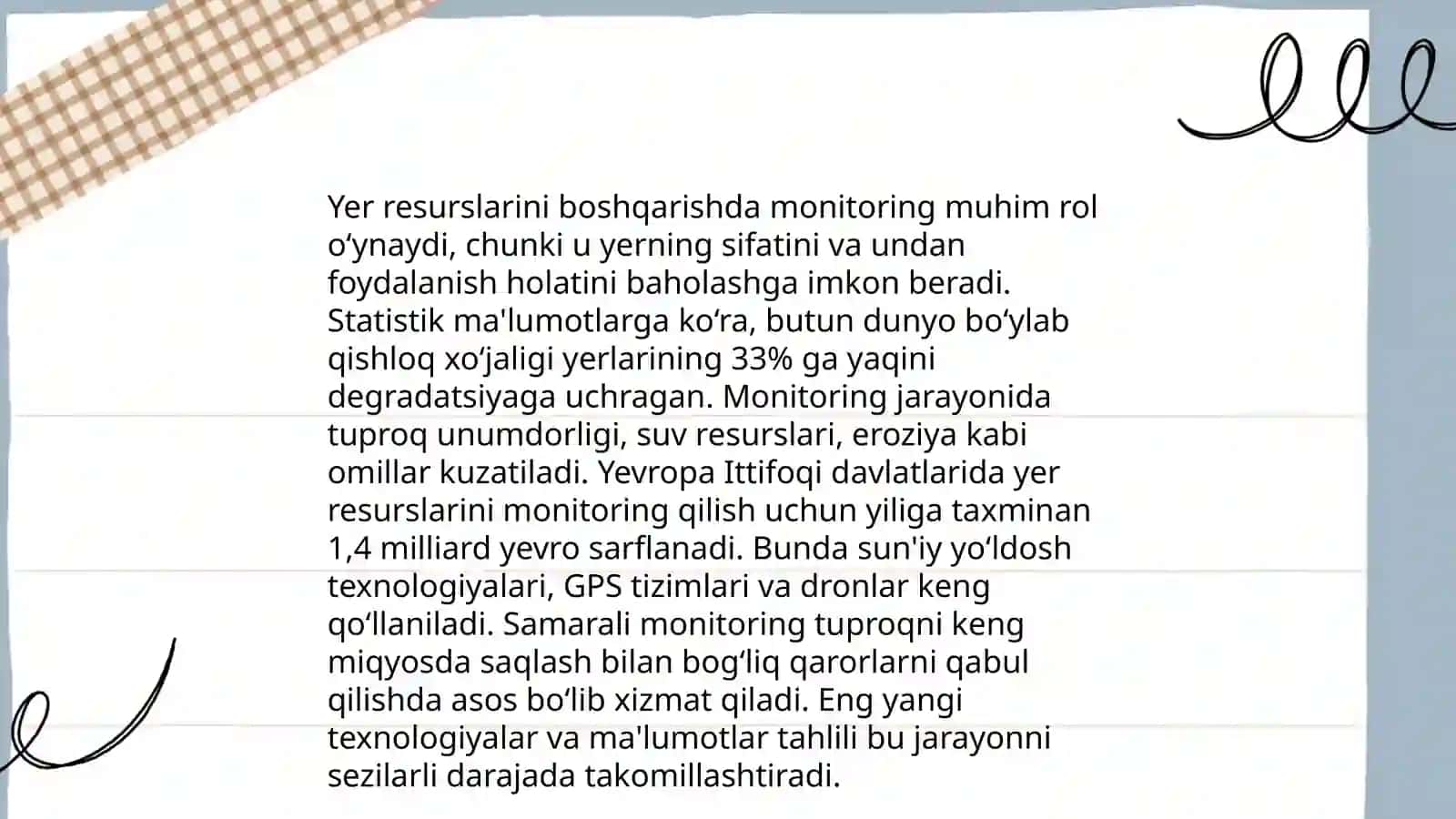 Monitoring sistemalarining yerdan foydalanish ishlarini tashkil etishdagi oʻrnini aniqlash 4