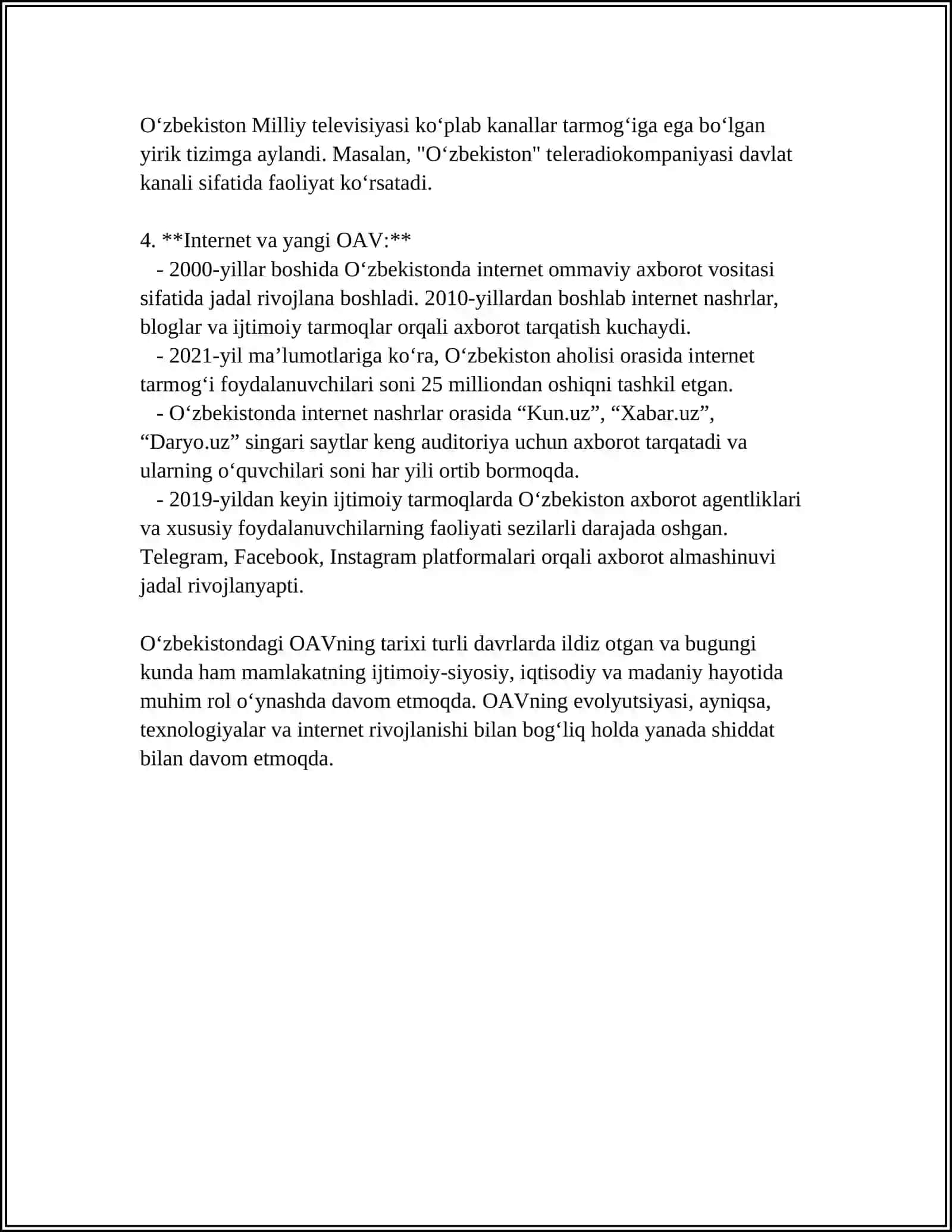 Ommaviy axborot vositalarining faoliyati 4