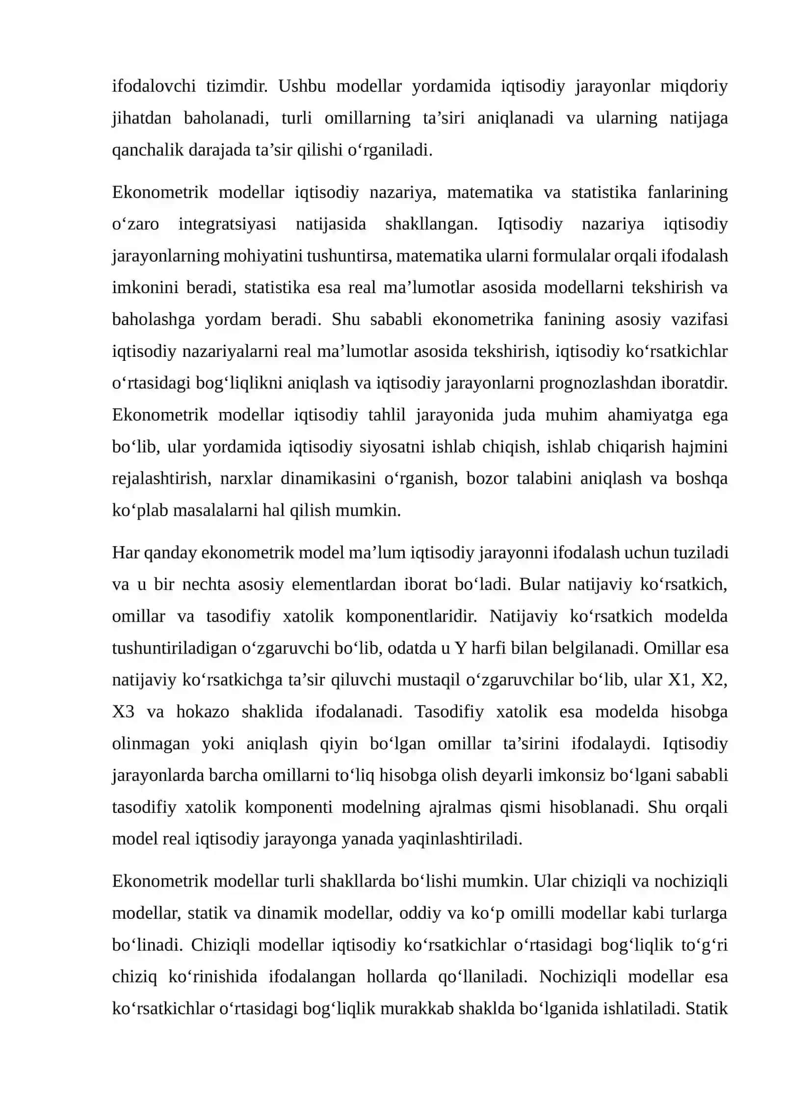 ADDITIV VA MULTIPLIKATIV EKONOMETRIK MODELLARNI TUZISH REJA 4