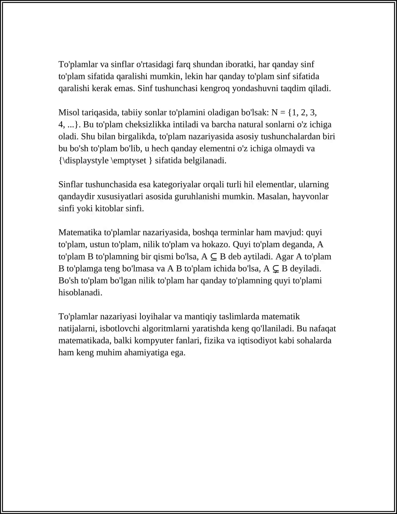 TO'PLAMLARNI SINFLARGA AJRATISHGA OID MISOLLAR 4