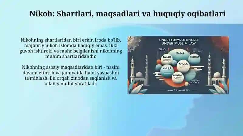 Mavzu: Islom huquq shinosligida oila,nikoh,taloq,idda,zihor tushunchalarini tariflash 4