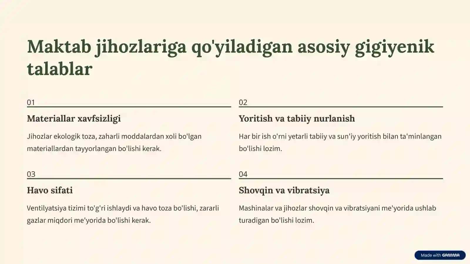 Maktab jihozlarini sanitar-gigiyenik ekspertiza qilish 4