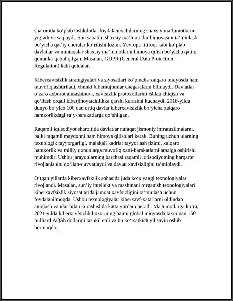 RAQAMLI IQTISODIYOT SHAROITIDA KIBERXAVFSIZLIKNING MILLIY VA XALQARO TAJRIBALARI 4